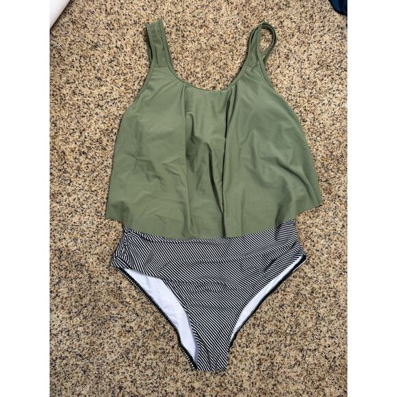 OMKAGI Womens Ruffle Tankini Swimsuit High Waist Striped Bottoms‎ Swimwear XXL - Picture 2 of 11